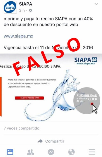 Campaña falsa en Facebook.