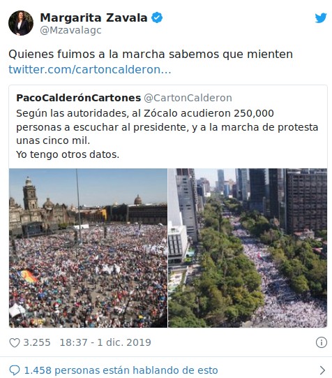 Twit de Margarita Zavala.