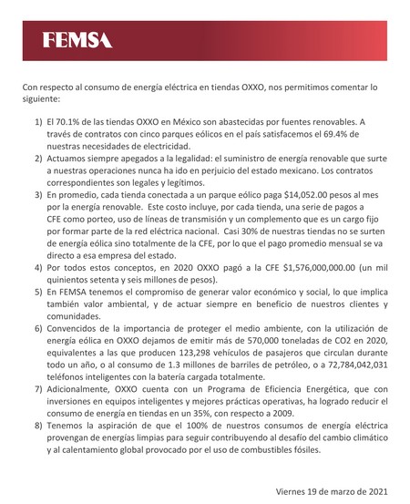 Comunicado de Femsa.