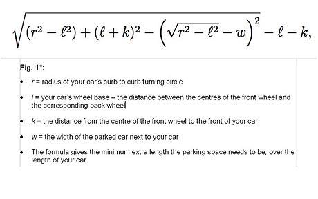 Frmula para calcular espacio necesario para estacionarse.