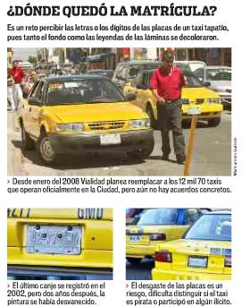 Taxis con placas borradas.