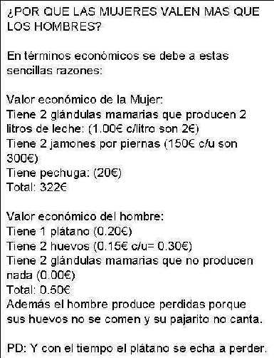 Valen ms las mujeres que los hombres.