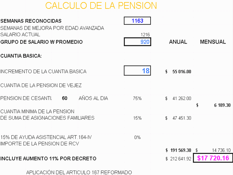 Clculo de la pensin con 167 reformado