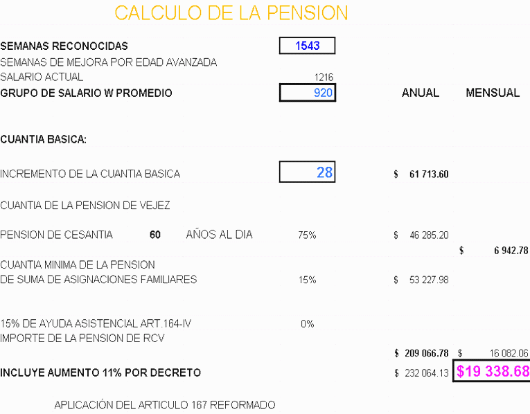 Otro clculo de la pensin con 167 reformado