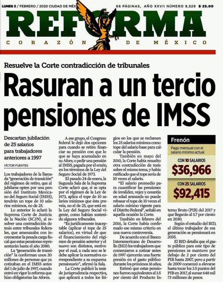 Rasuran a un  tercio pensiones del IMSS.