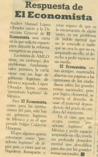 Respuesta de El Economista.