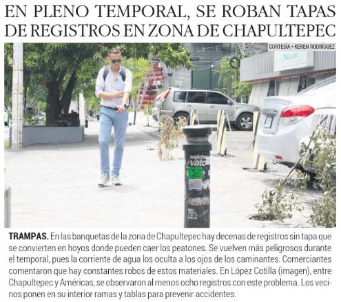 Se roban tapas de registro en la calle de López Cotilla en Guadalajara.