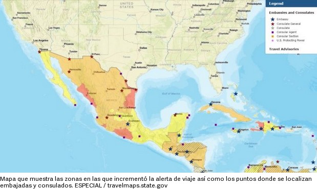 Travel map del Departamento de Estado.