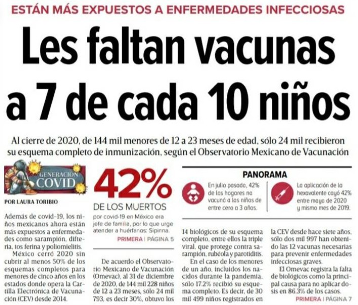 Les faltan vacunas a 7 de cada 10 niños.